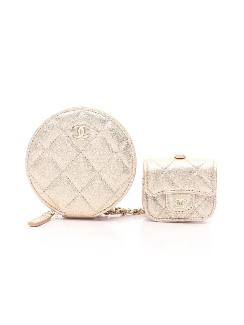 Chanel Coin Case Quilted Years Airpods Champagne Gold Lambskin
